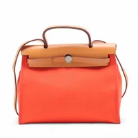 エルメス エールバッグジップPM トワルオフィシエ オレンジ シルバー金具