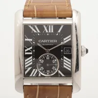カルティエ タンクMC W5330004 SS×社外革 AT ブラック文字盤