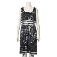 レオナールファッション コットン ノースリーブワンピース 42 ブラック×ホワイト