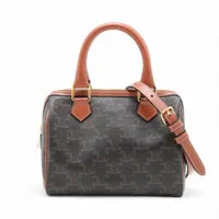 セリーヌ キュイル トリオンフ スモールボストン PVC 2WAYハンドバッグ ブラウン