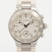 カルティエ マスト21 クロノスカフ W10197U2 SS×ラバー QZ シルバー文字盤