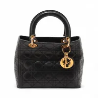 クリスチャンディオール レディディオール カナージュ レザー ハンドバッグ ブラック