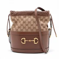 グッチ ホースビット1955 GGキャンバス レザー ショルダーバッグ ブラウン