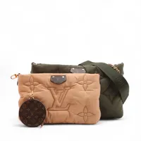 LOUIS VUITTON ルイ ヴィトン LVピロー モノグラム マキシ ミュルティ ポシェット アクセソワール ショルダーバッグ M21056   リサイクルナイロン シルバー ペールピンク  3WAY クラッチバッグ ビトン 【本物保証】 LOUIS VUITTON - LOUIS VUITTON ルイ ヴィトン LVピロー モノグラム
