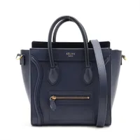 セリーヌ ラゲージ ナノショッパー レザー 2WAYハンドバッグ ネイビー