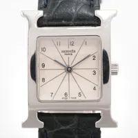 エルメス Hウォッチ HH1.210 SS×社外革 QZ シルバー文字盤