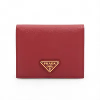 プラダ サフィアーノ トライアングル 1MV204 レザー コンパクトウォレット レッド×ブラック
