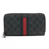 グッチ オフィディア GGスプリーム 408831 PVC×レザー ラウンドジップウォレット ブラック