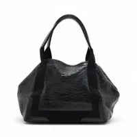 バレンシアガ ネイビーカバス レザー ハンドバッグ ブラウン