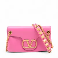 ヴァレンティノガラヴァーニ ロックスタッズ Vロゴ レザー チェーンショルダーバッグ ピンク