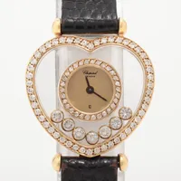 ショパール ハッピーダイヤモンド 20/4516 YG×革 QZ シャンパン文字盤