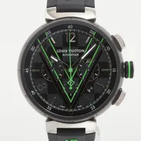 ルイ・ヴィトン タンブール ダミエ QA130 SS×ラバー AT ブラック文字盤