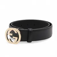 グッチ インターロッキングG 370543 メタル×レザー ベルト 75 ブラック