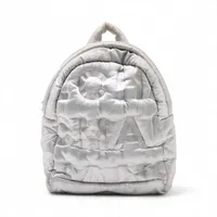 シャネル ドゥドーヌ エンボスロゴ ナイロン シルバー シルバー金具