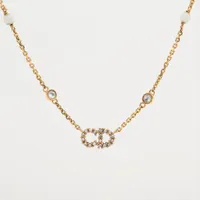 ディオール Clair D Lune クレール ディー リュヌ GP×ラインストーン×フェイクパール ネックレス ゴールド