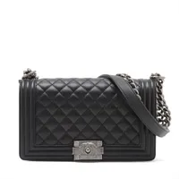 シャネル ボーイシャネル25 キャビアスキン ブラック ガンメタリック金具