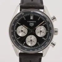 タグホイヤー カレラ クロノグラフ SS×革 AT ブラック文字盤