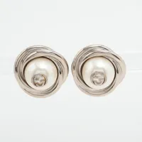 グッチ インターロッキングG メタル×フェイクパール イヤリング(両耳用) シルバー×ホワイト