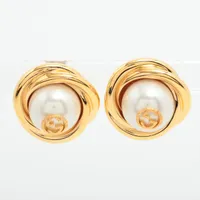 グッチ インターロッキングG GP×フェイクパール イヤリング(両耳用) ゴールド×ホワイト