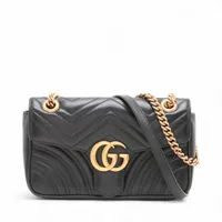 グッチ GGマーモント レザー チェーンショルダーバッグ ブラック