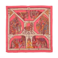 エルメス カレジェアン LA DANSE DU CHEVAL MARWARIマールワーリ馬のダンス カシミヤ×シルク ストール レッド