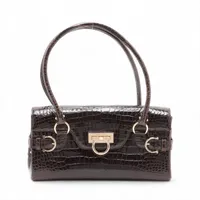 フェラガモ クロコ ショルダーバッグ ブラウン