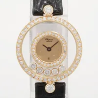 ショパール ハッピーダイヤモンド 20/3957 YG×革 QZ シャンパン文字盤