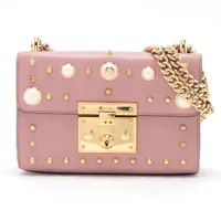 グッチ パドロック レザー チェーンショルダーバッグ ピンク