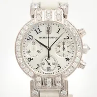 ハリーウィンストン プルミエール クロノグラフ 200UCQ32W WG×革 QZ ホワイトシェル文字盤