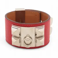 エルメス コリエドシアン GP×革 ブレスレット □Q: レッド×シルバー