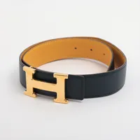 エルメス Hベルト レザー ベルト □A:1997 65 イエロー×ネイビー