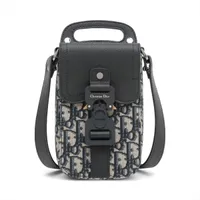 ディオール オブリーク サドル バーティカルポーチ キャンバス ショルダーバッグ ネイビー