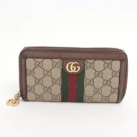 グッチ GGスプリーム 523154 PVC×レザー ラウンドジップウォレット ベージュ