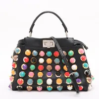 フェンディ ミニピーカブー レザー 2WAYハンドバッグ ブラック