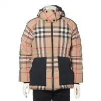 バーバリー ナイロン ダウンジャケット ティッシ期 S ベージュ×ブラック