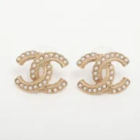シャネル ココマーク GP×フェイクパール ピアス(両耳用) D20S ゴールド×ホワイト