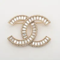 シャネル ココマーク GP×ラインストーン ブローチ F16V ゴールド