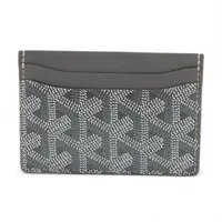 ゴヤール ヘリンボーン サンシュルピス PVC×レザー カードケース グレー