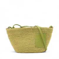 ロエベ アナグラム スリット ポシェットバッグ ラフィア ショルダーバッグ グリーン