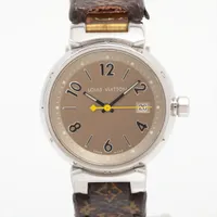 ルイ・ヴィトン タンブール Q1212 SS×革 QZ ブラウン文字盤