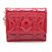 ディオール レディディオール カナージュ ロータスウォレット パテントレザー コンパクトウォレット レッド