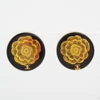 シャネル ココマーク カメリア レジン イヤリング(両耳用) 98A ブラック×ゴールド