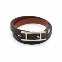 エルメス ドゥブルトゥールアピ GP×革 ブレスレット T2 シルバー×ブラック