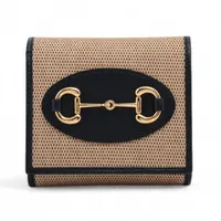 グッチ ホースビット 621891 キャンバス×レザー コンパクトウォレット ネイビー×ベージュ