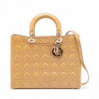 クリスチャンディオール レディディオール カナージュ ラージ パテントレザー 2WAYハンドバッグ イエロー