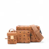 MCM レザー ショルダーバッグ ブラウン