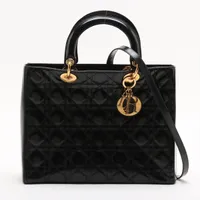 クリスチャンディオール レディディオール カナージュ ラージ パテントレザー 2WAYハンドバッグ ブラック