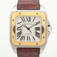 カルティエ サントス100LM W20072X7 YG×SS ×革 AT シルバー文字盤
