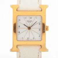 エルメス Hウォッチ HH1.201 SS×革 QZ ホワイト文字盤