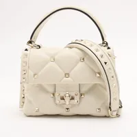 ヴァレンティノガラヴァーニ ロックスタッズ レザー 2WAYハンドバッグ ホワイト